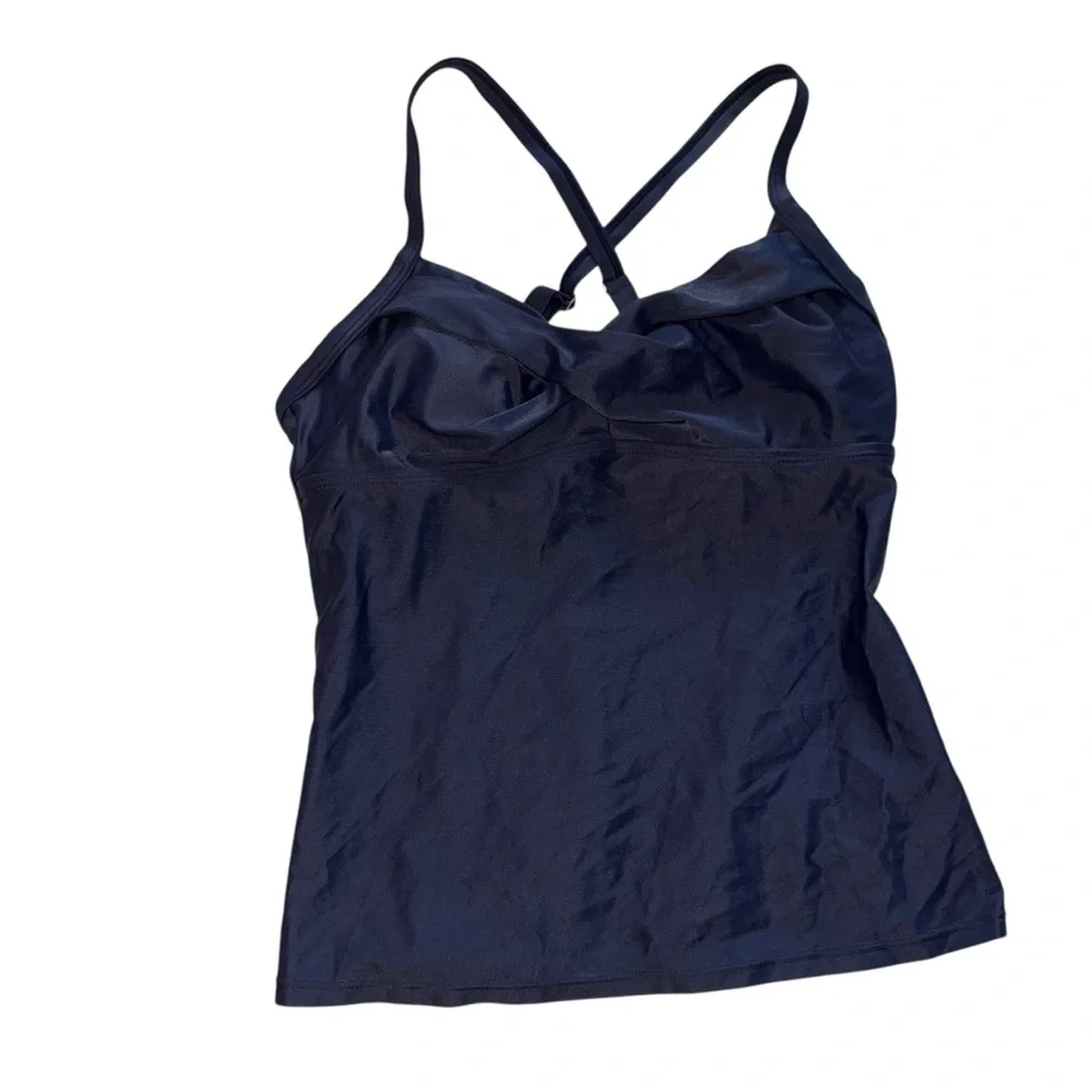 ATHLETA twister Tankini Swim Navy Blue Top Sz 34 BC